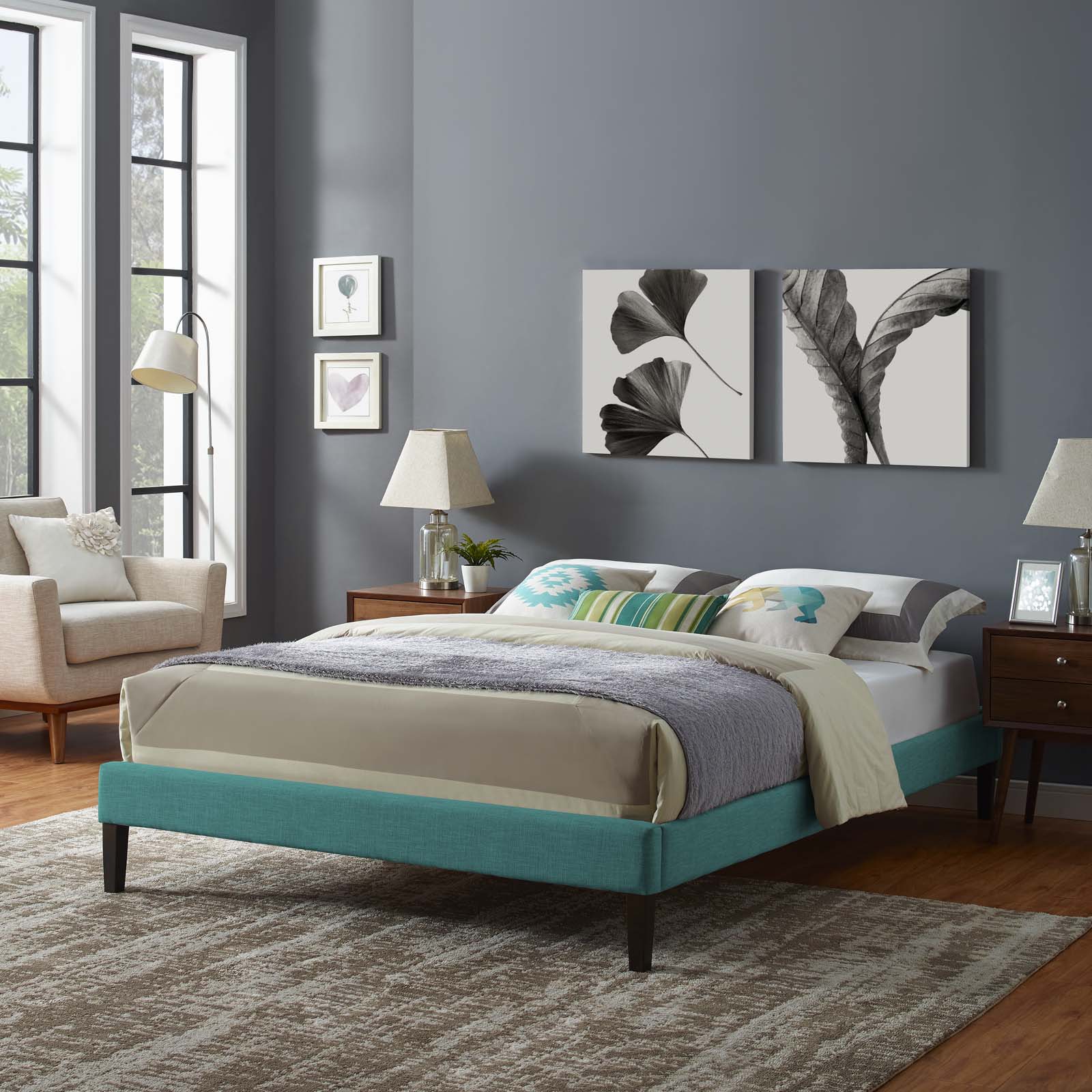 Tessie Queen Fabric Bed Frame with Squared Tapered Legs - East Shore Modern Home Furnishings