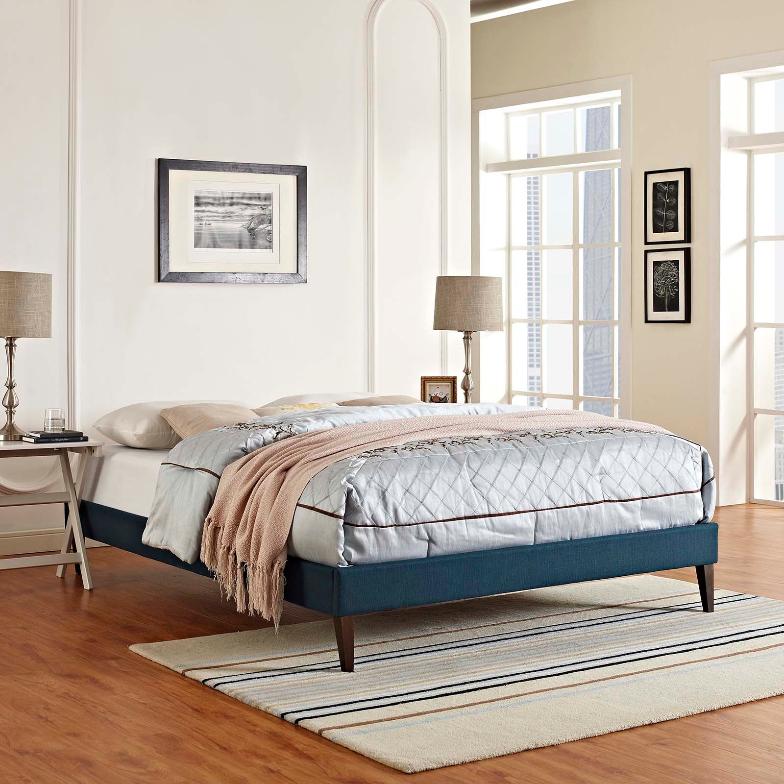 Tessie King Fabric Bed Frame with Squared Tapered Legs - East Shore Modern Home Furnishings