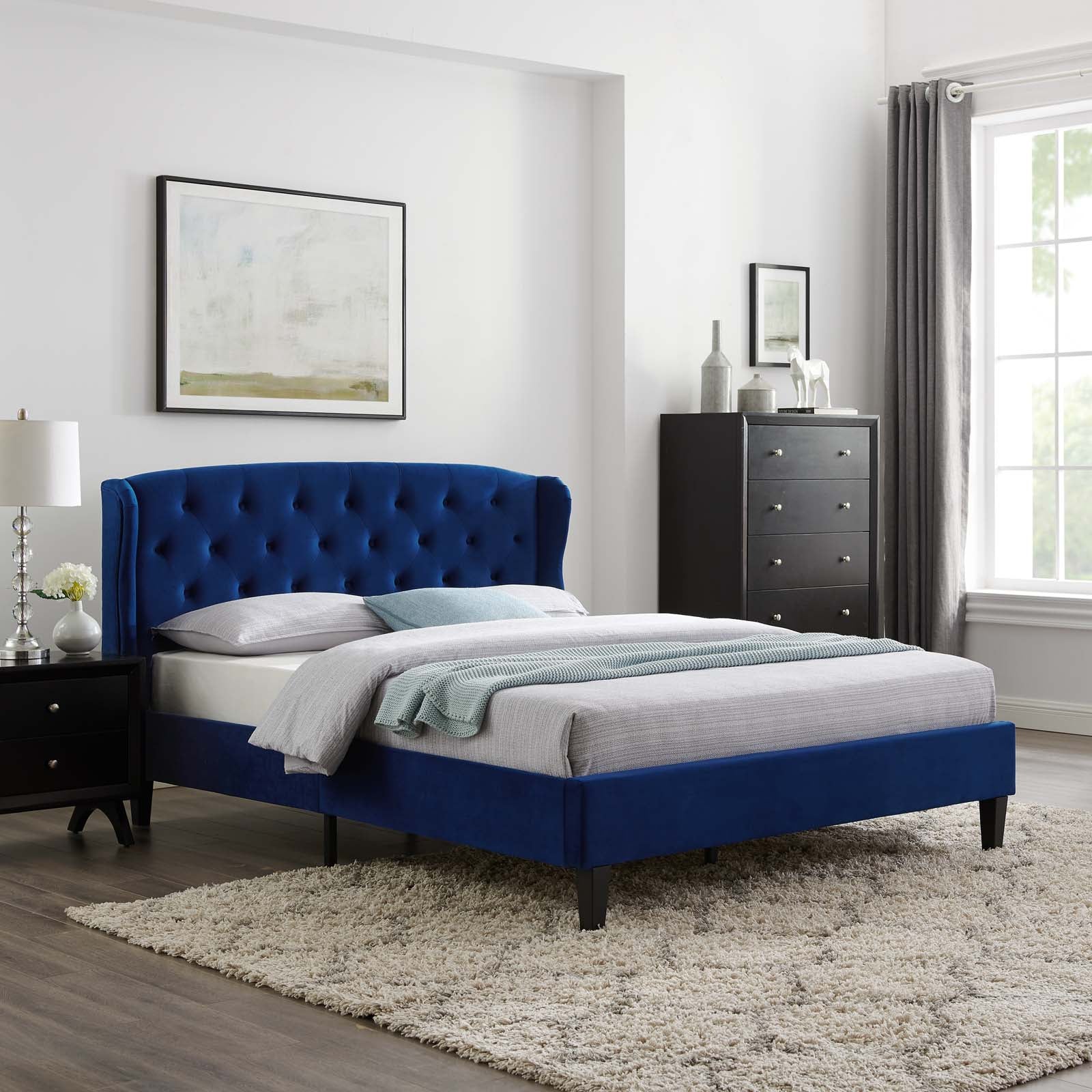 Penelope Tufted Wingback Queen Performance Velvet Platform Bed - East Shore Modern Home Furnishings