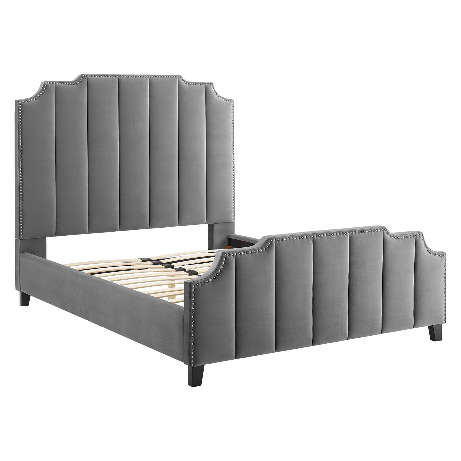 Lucille Queen Performance Velvet Platform Bed - East Shore Modern Home Furnishings