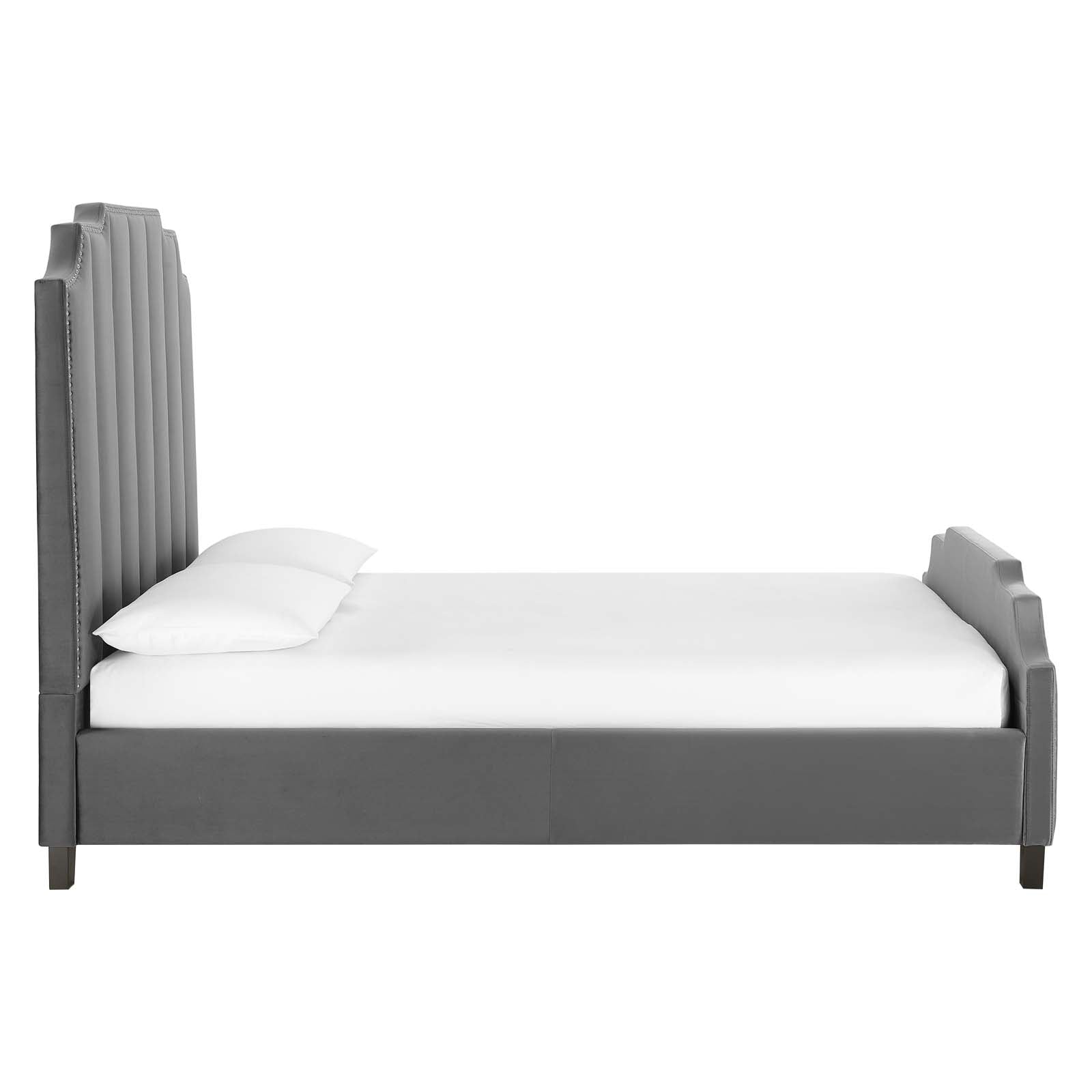 Lucille Queen Performance Velvet Platform Bed - East Shore Modern Home Furnishings