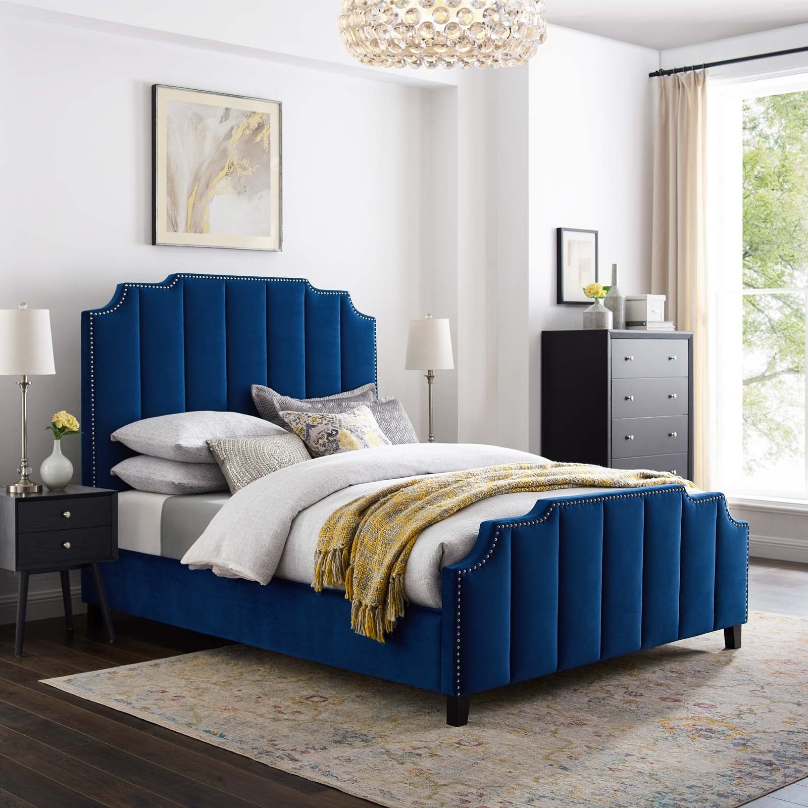 Lucille Queen Performance Velvet Platform Bed - East Shore Modern Home Furnishings