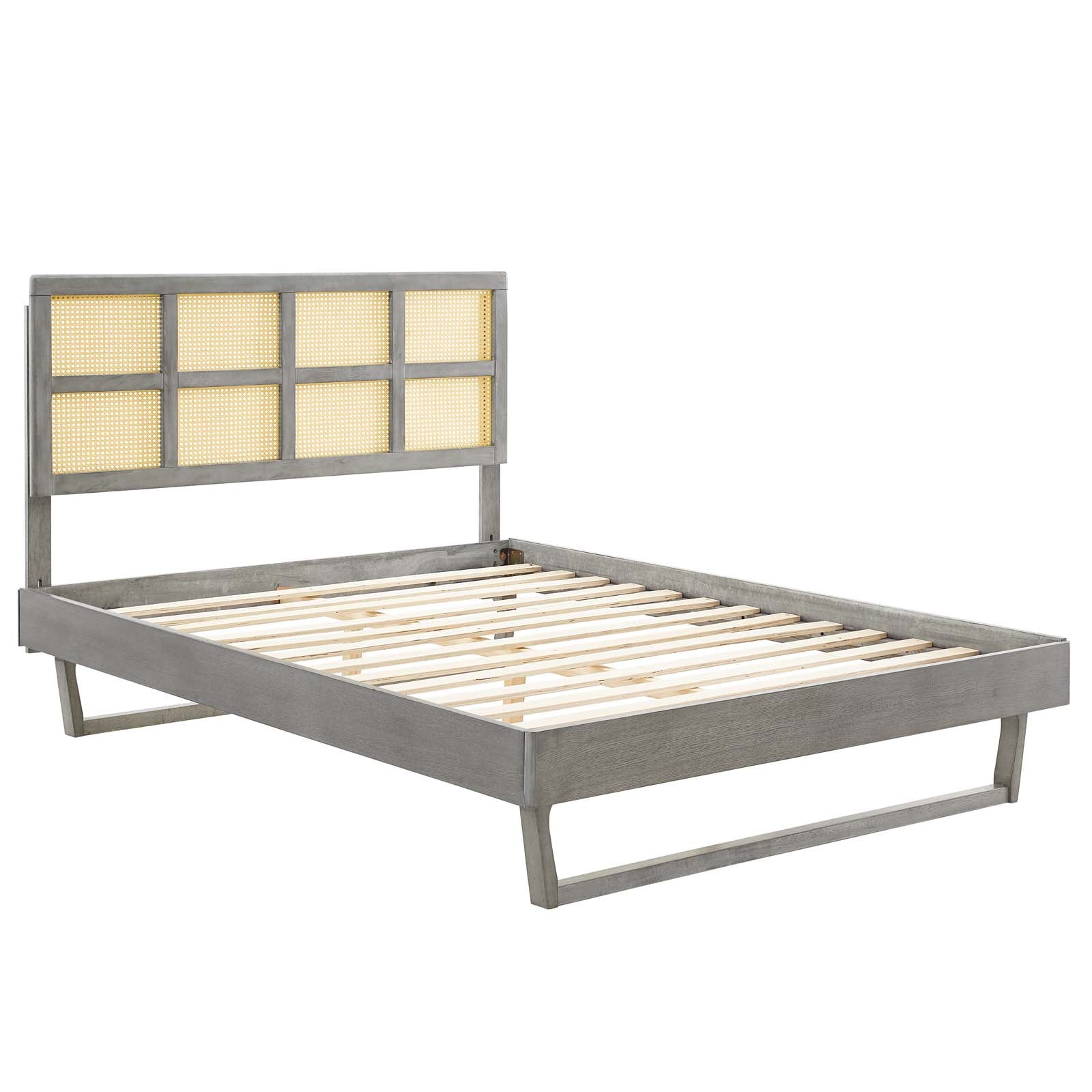 Sidney Cane and Wood Full Platform Bed With Angular Legs - East Shore Modern Home Furnishings