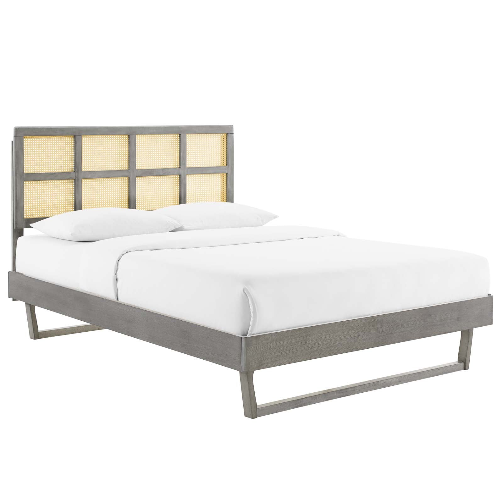 Sidney Cane and Wood King Platform Bed With Angular Legs - East Shore Modern Home Furnishings