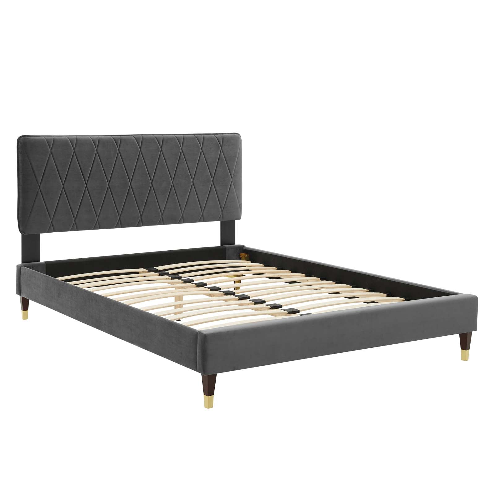 Phillipa Performance Velvet Platform Bed with Gold Metal Sleeves - East Shore Modern Home Furnishings