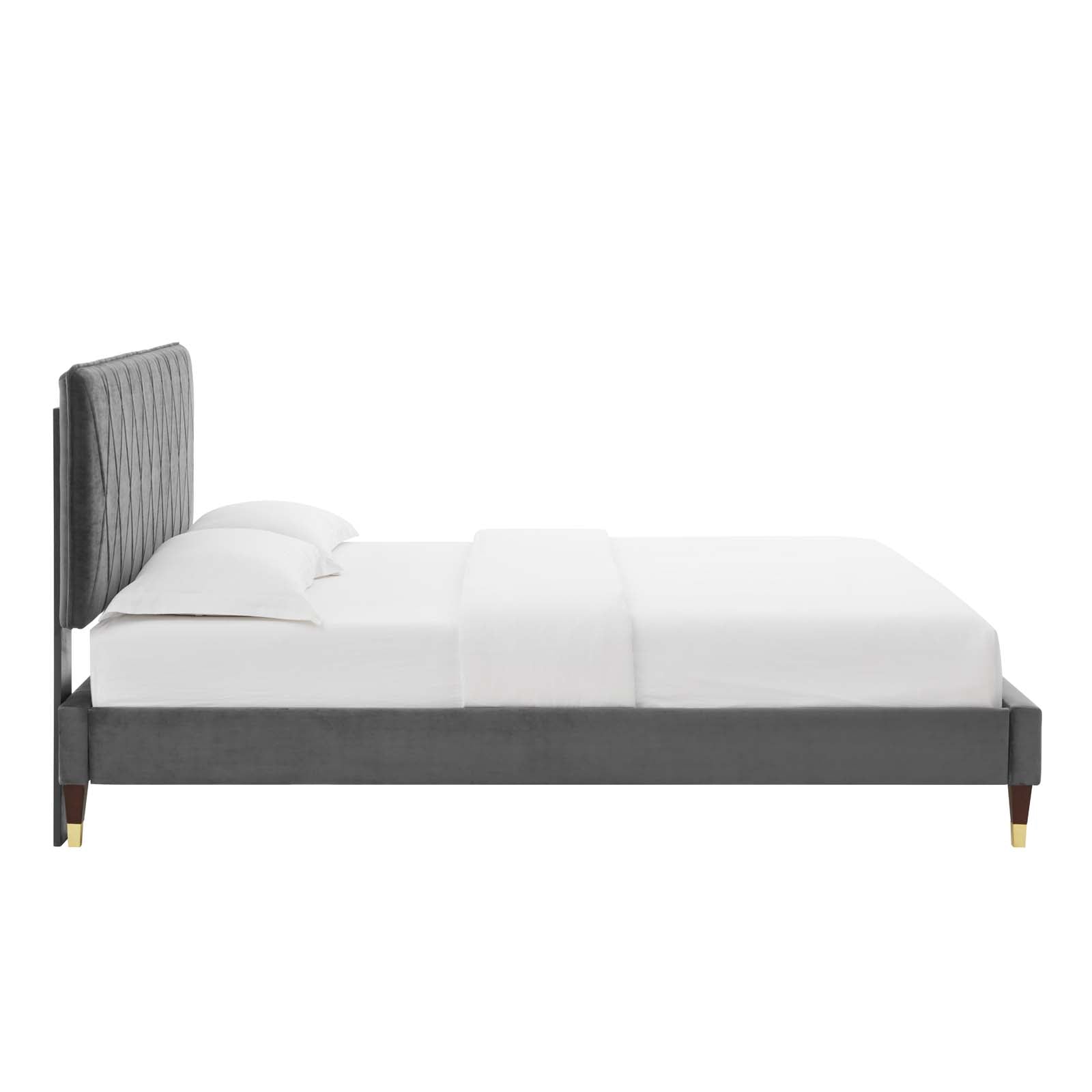 Phillipa Performance Velvet Platform Bed with Gold Metal Sleeves - East Shore Modern Home Furnishings