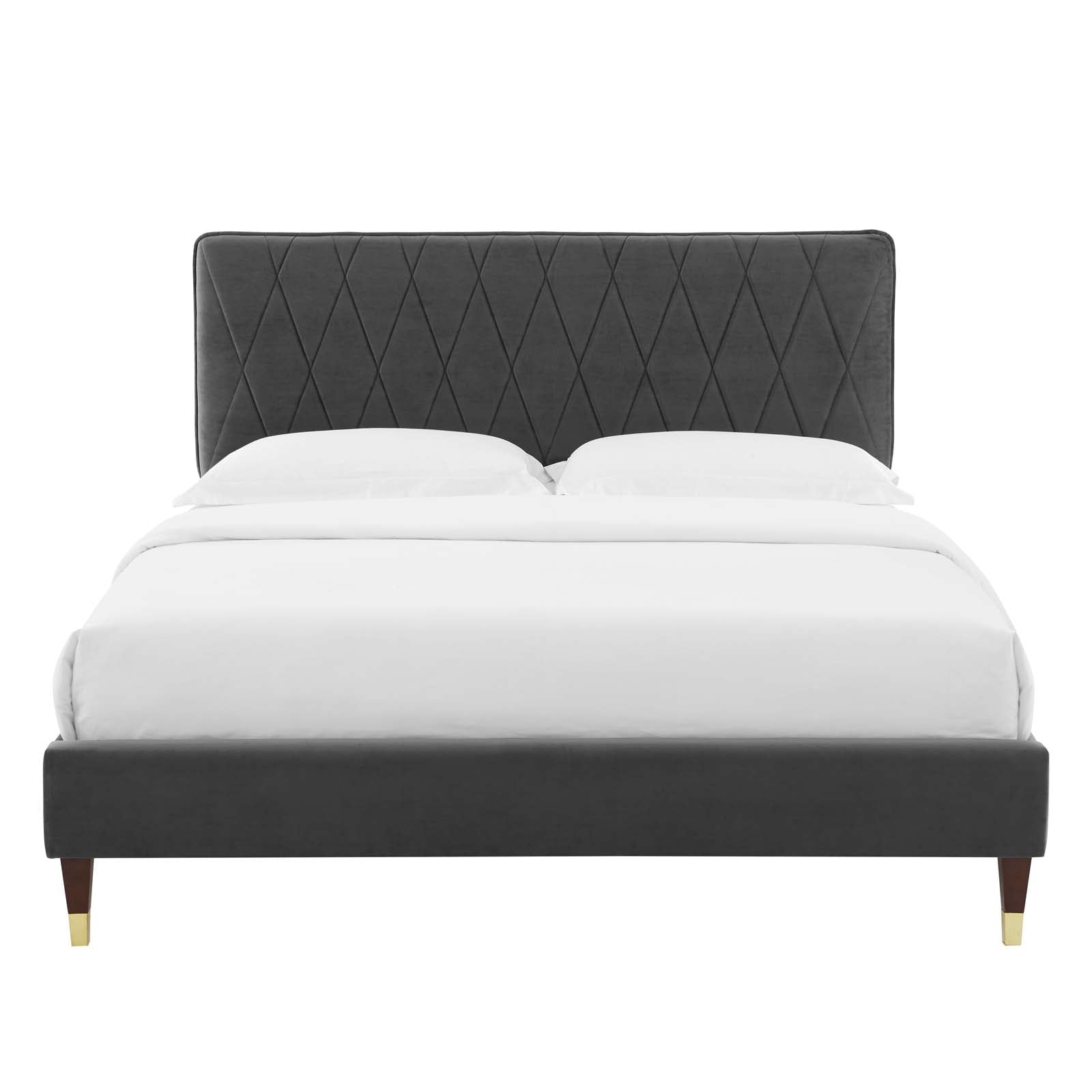 Phillipa Performance Velvet Platform Bed with Gold Metal Sleeves - East Shore Modern Home Furnishings