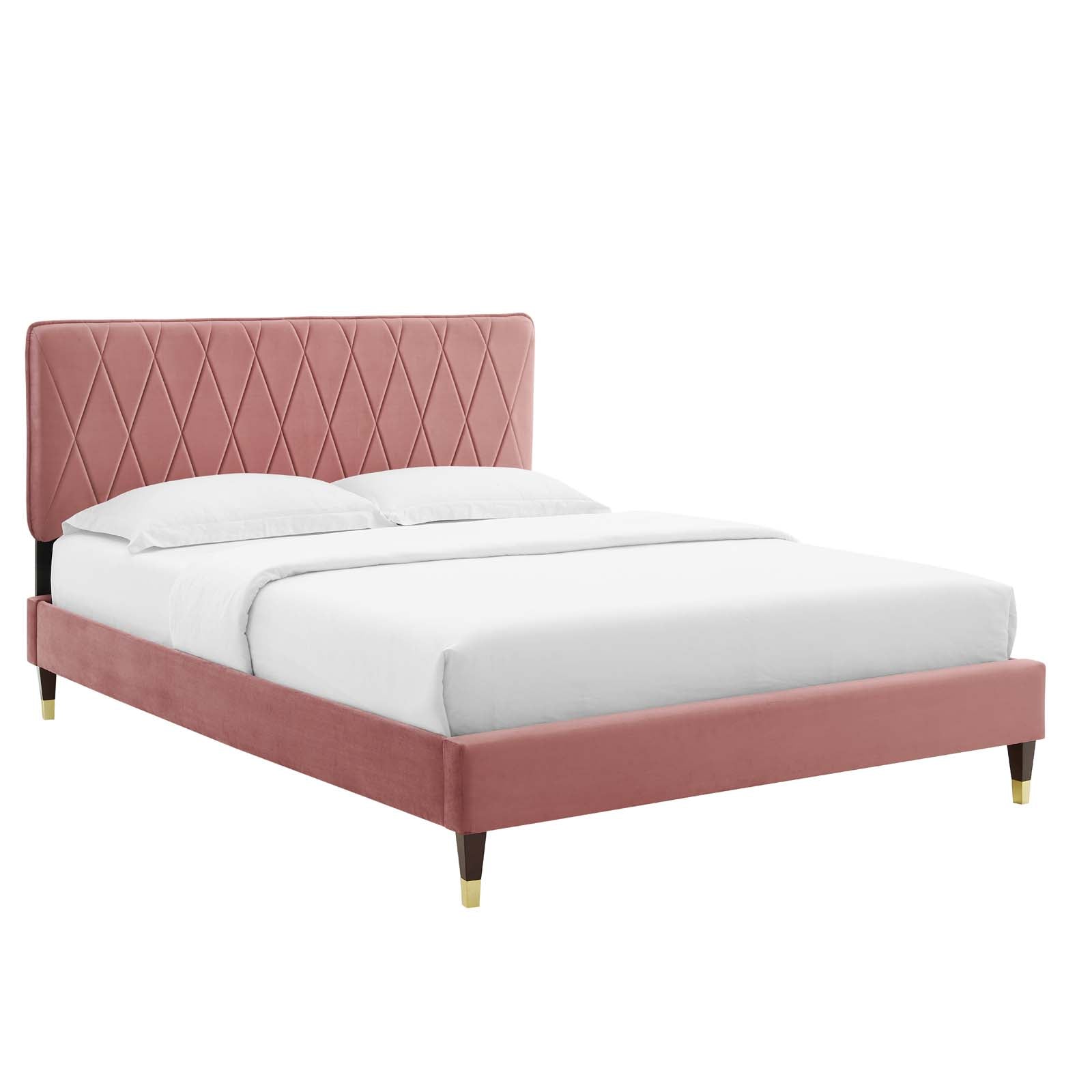 Phillipa Performance Velvet Platform Bed with Gold Metal Sleeves - East Shore Modern Home Furnishings