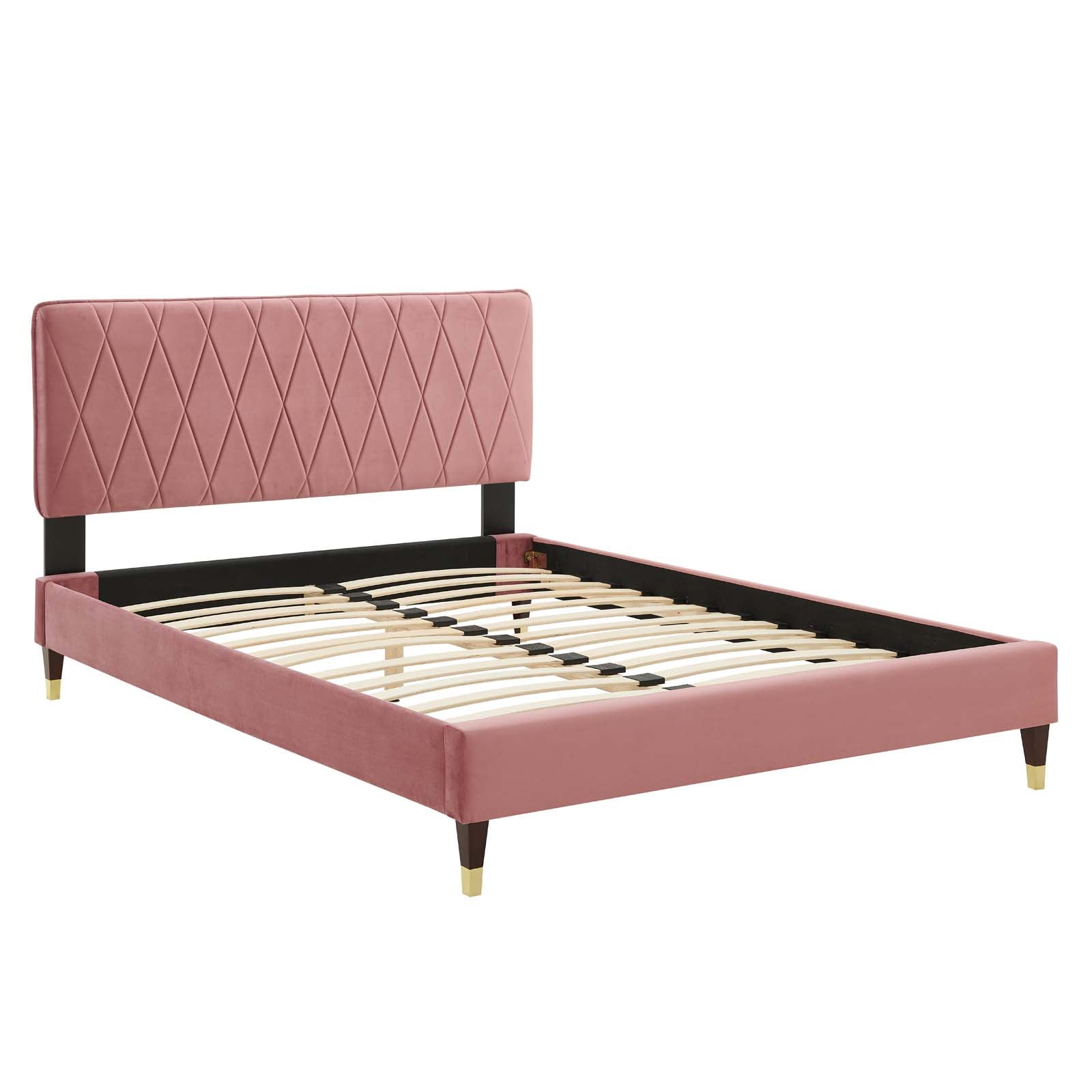 Phillipa Performance Velvet Platform Bed with Gold Metal Sleeves - East Shore Modern Home Furnishings