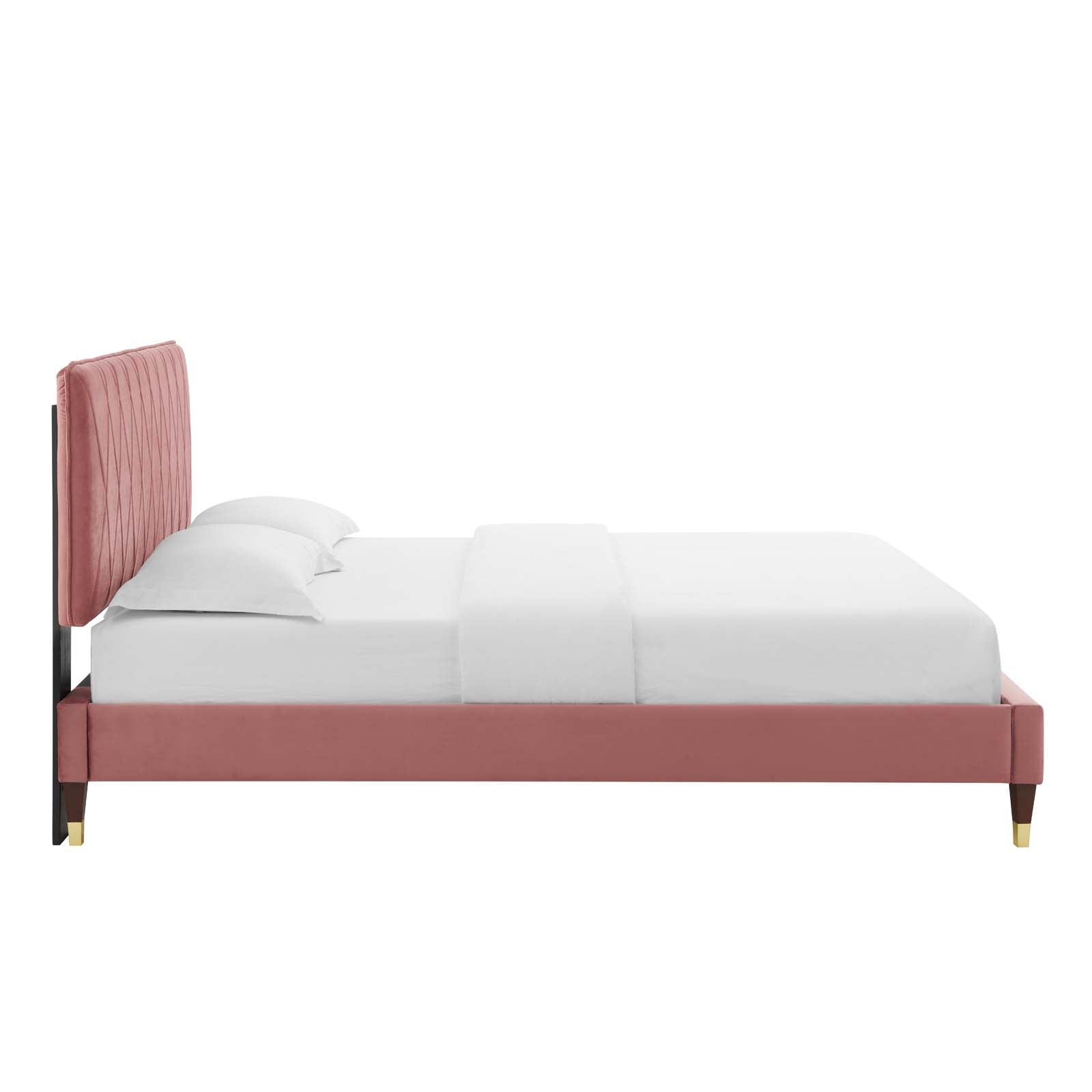 Phillipa Performance Velvet Platform Bed with Gold Metal Sleeves - East Shore Modern Home Furnishings