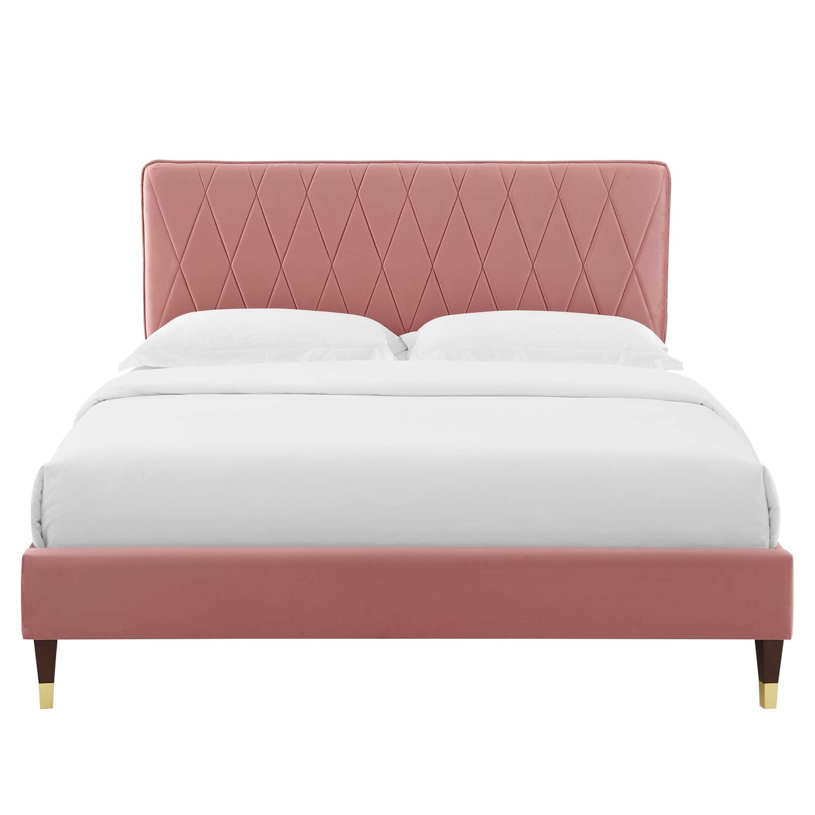 Phillipa Performance Velvet Platform Bed with Gold Metal Sleeves - East Shore Modern Home Furnishings