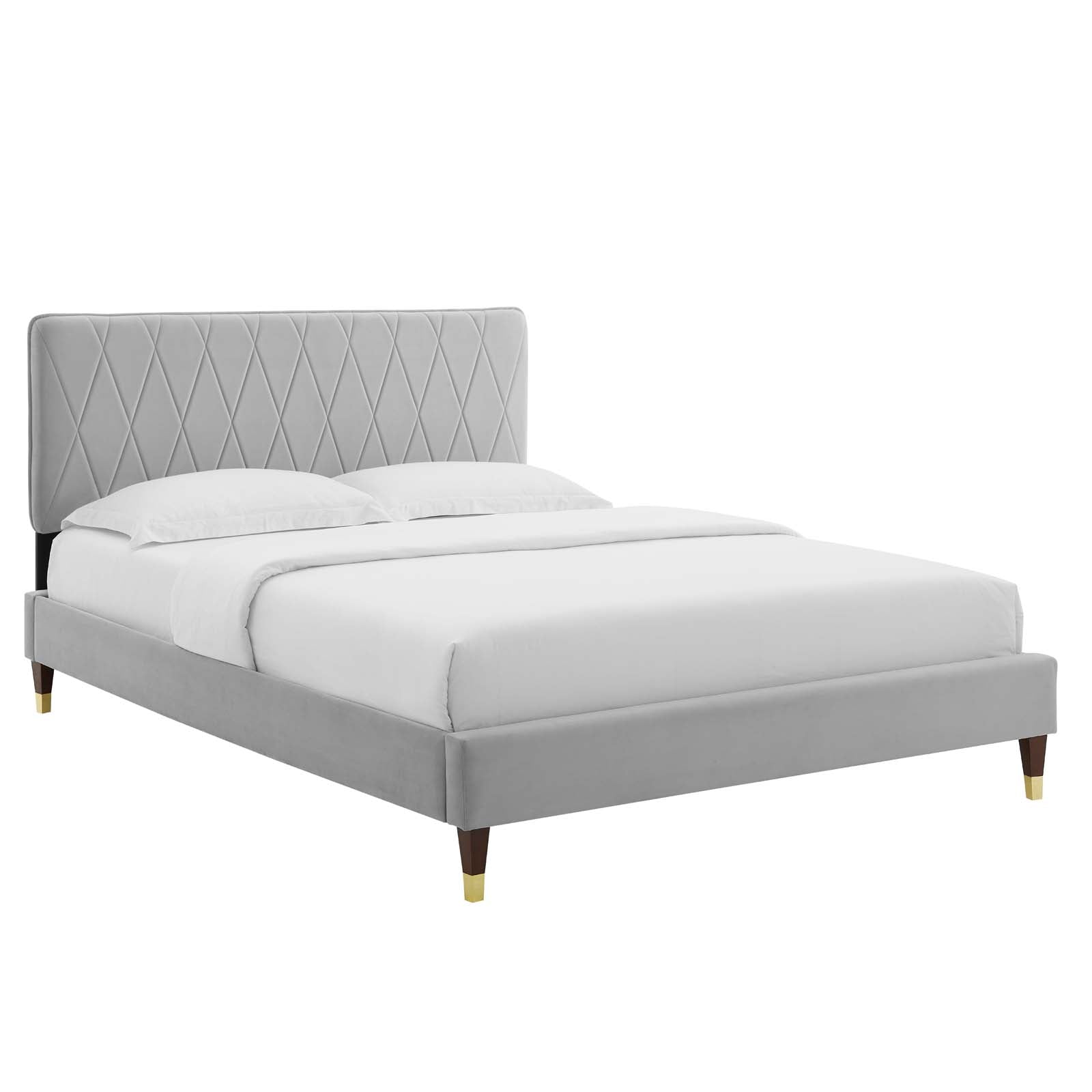 Phillipa Performance Velvet Platform Bed with Gold Metal Sleeves - East Shore Modern Home Furnishings