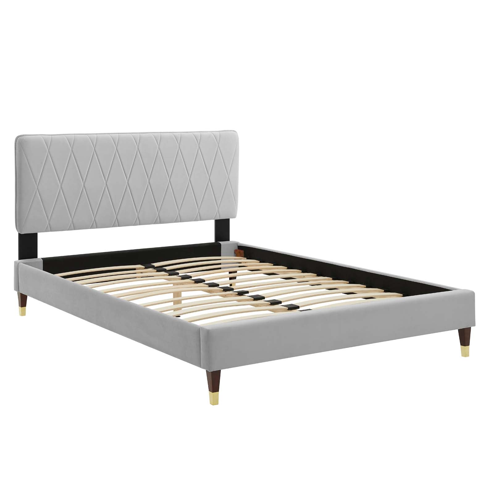 Phillipa Performance Velvet Platform Bed with Gold Metal Sleeves - East Shore Modern Home Furnishings