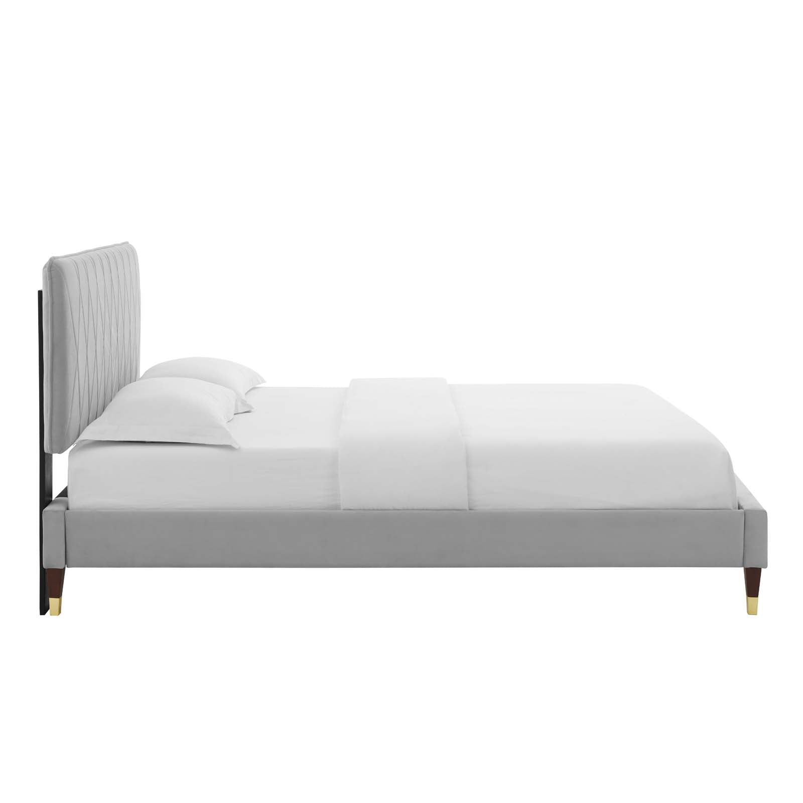 Phillipa Performance Velvet Platform Bed with Gold Metal Sleeves - East Shore Modern Home Furnishings