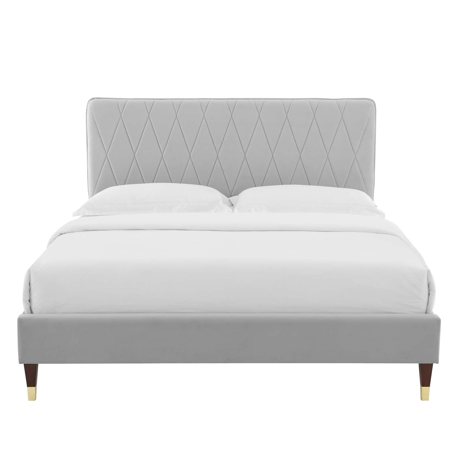 Phillipa Performance Velvet Platform Bed with Gold Metal Sleeves - East Shore Modern Home Furnishings