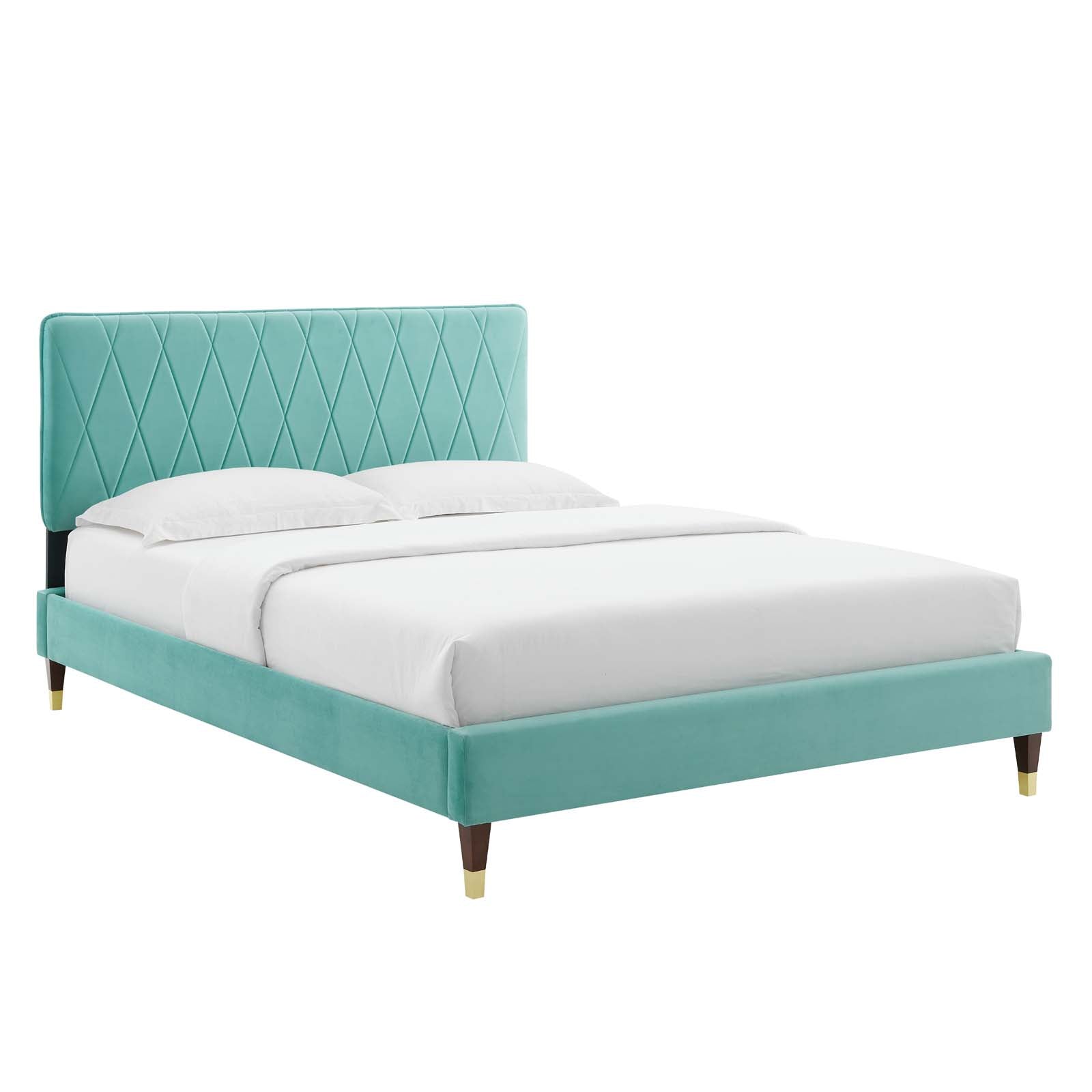 Phillipa Performance Velvet Platform Bed with Gold Metal Sleeves - East Shore Modern Home Furnishings