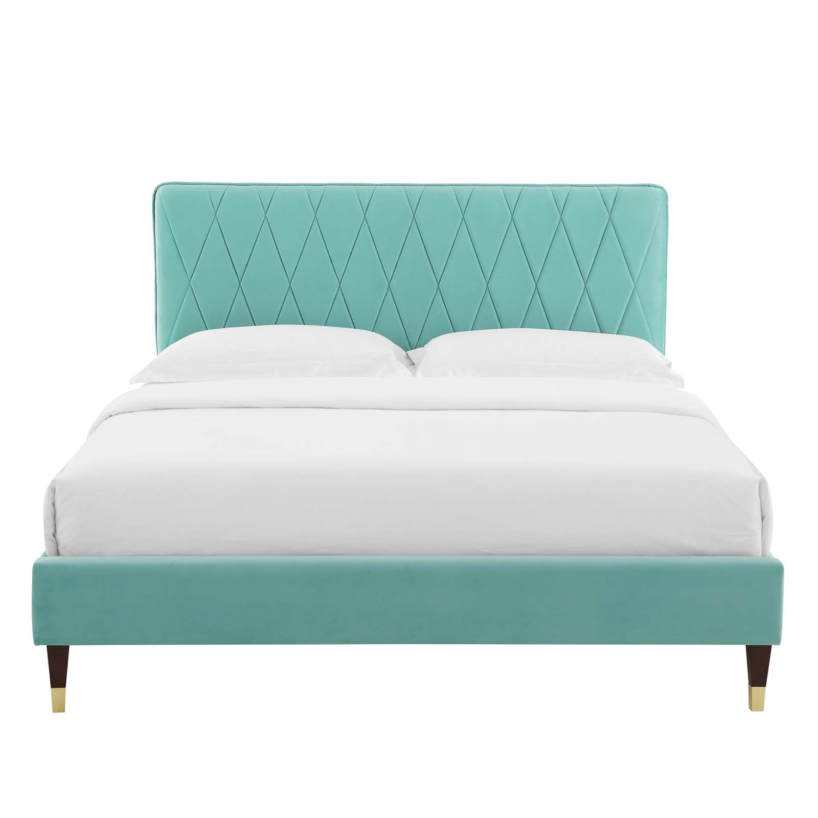 Phillipa Performance Velvet Platform Bed with Gold Metal Sleeves - East Shore Modern Home Furnishings