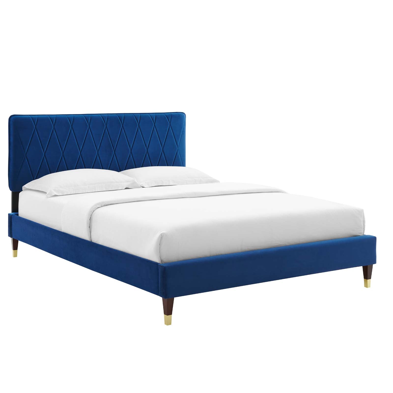 Phillipa Performance Velvet Platform Bed with Gold Metal Sleeves - East Shore Modern Home Furnishings