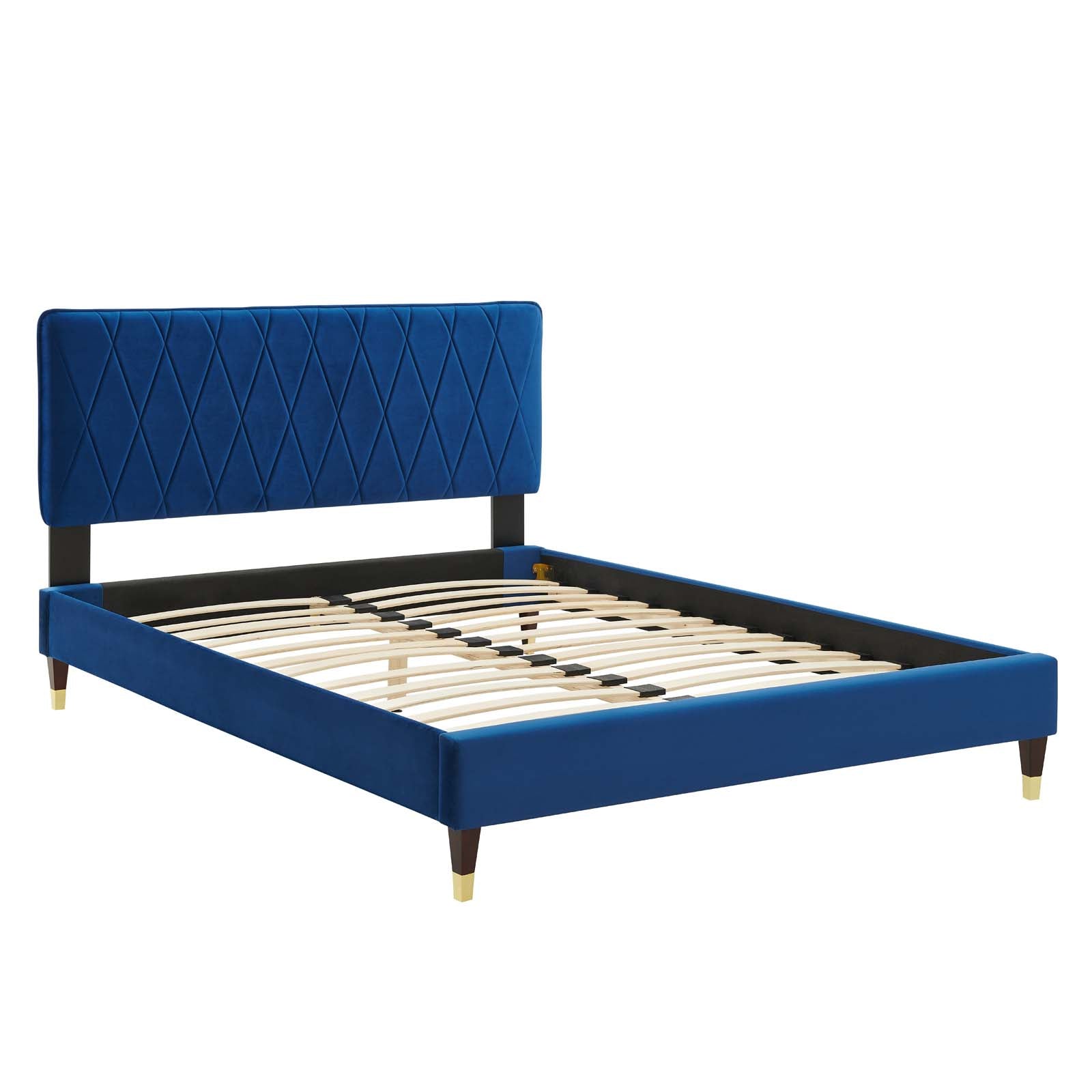 Phillipa Performance Velvet Platform Bed with Gold Metal Sleeves - East Shore Modern Home Furnishings