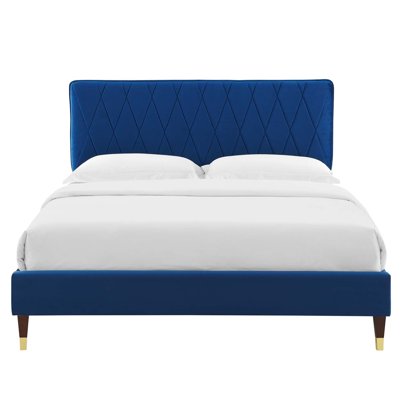 Phillipa Performance Velvet Platform Bed with Gold Metal Sleeves - East Shore Modern Home Furnishings