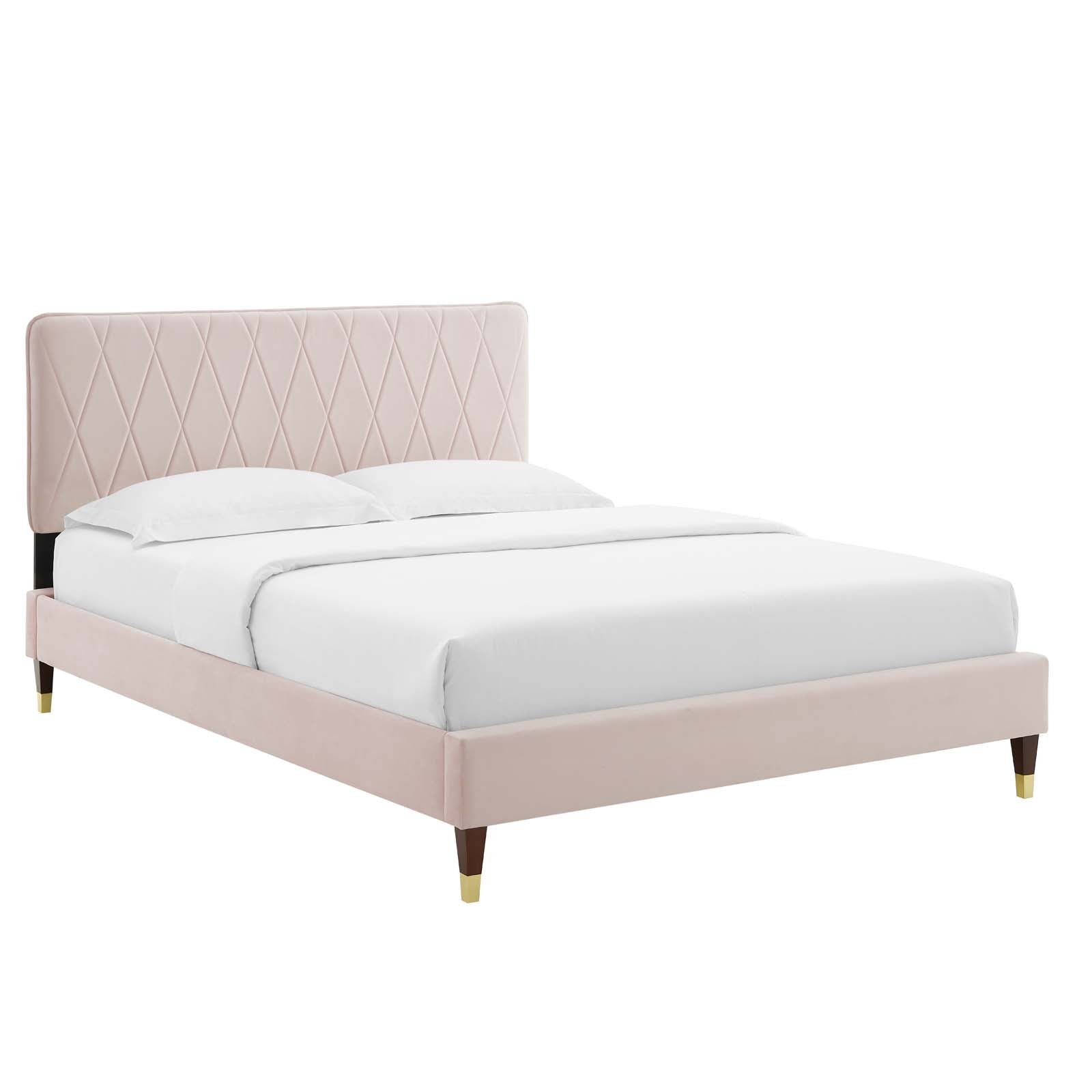 Phillipa Performance Velvet Platform Bed with Gold Metal Sleeves - East Shore Modern Home Furnishings