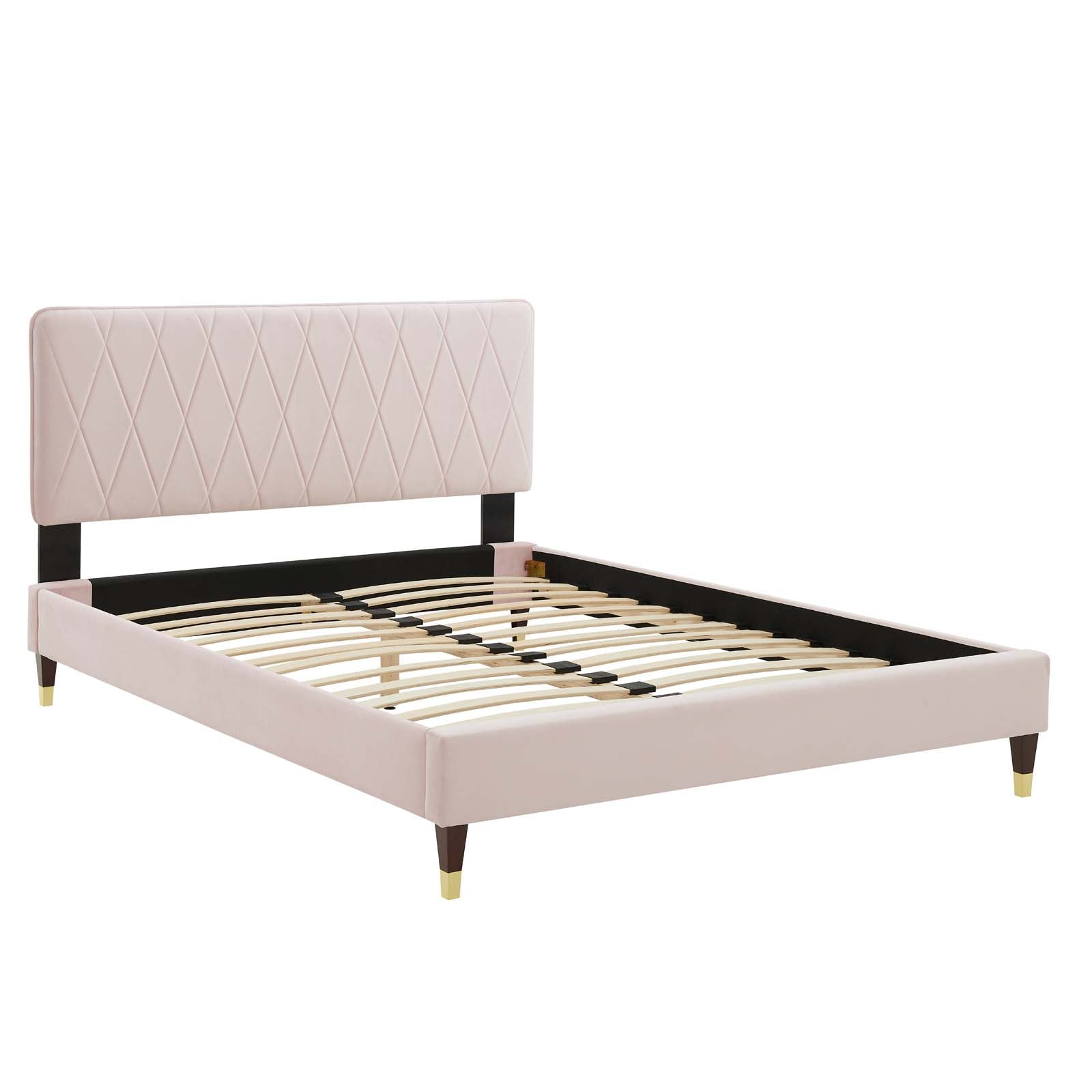 Phillipa Performance Velvet Platform Bed with Gold Metal Sleeves - East Shore Modern Home Furnishings