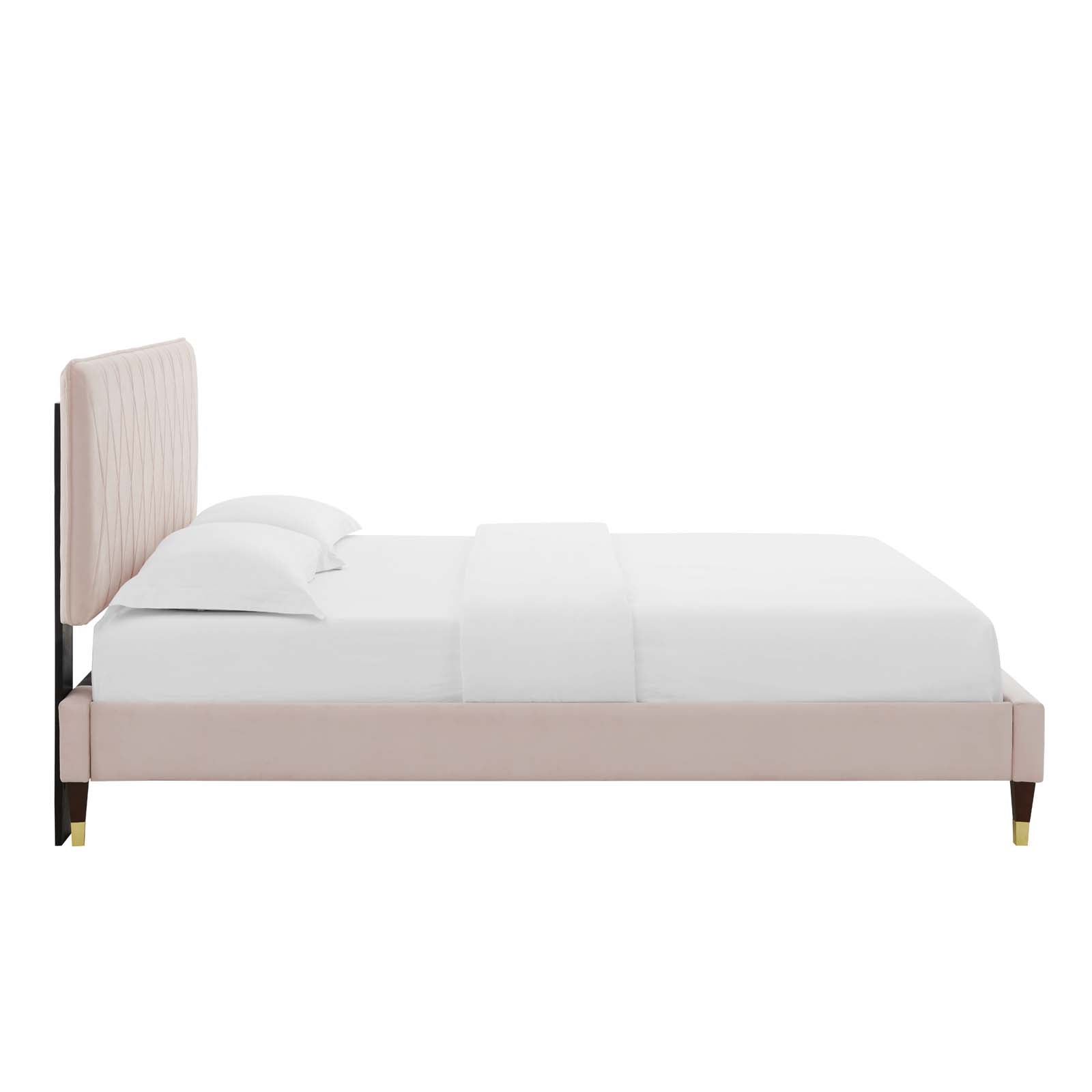 Phillipa Performance Velvet Platform Bed with Gold Metal Sleeves - East Shore Modern Home Furnishings