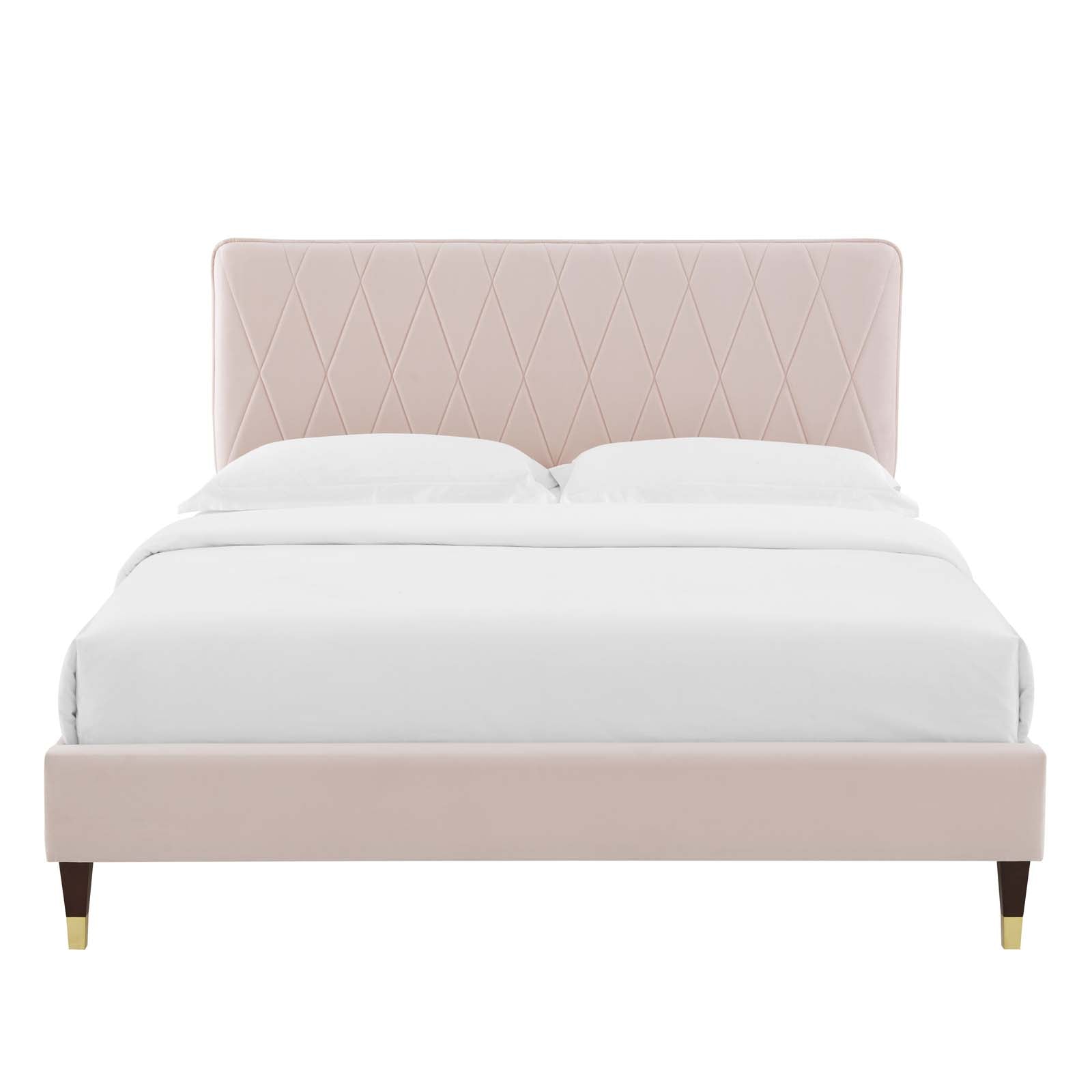 Phillipa Performance Velvet Platform Bed with Gold Metal Sleeves - East Shore Modern Home Furnishings