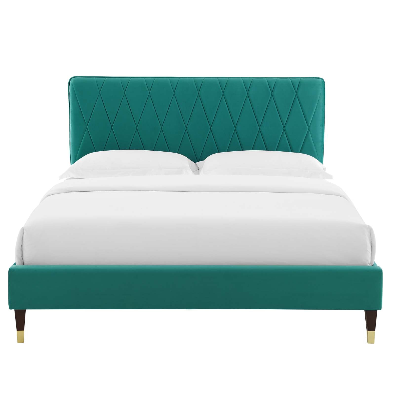 Phillipa Performance Velvet Platform Bed with Gold Metal Sleeves - East Shore Modern Home Furnishings