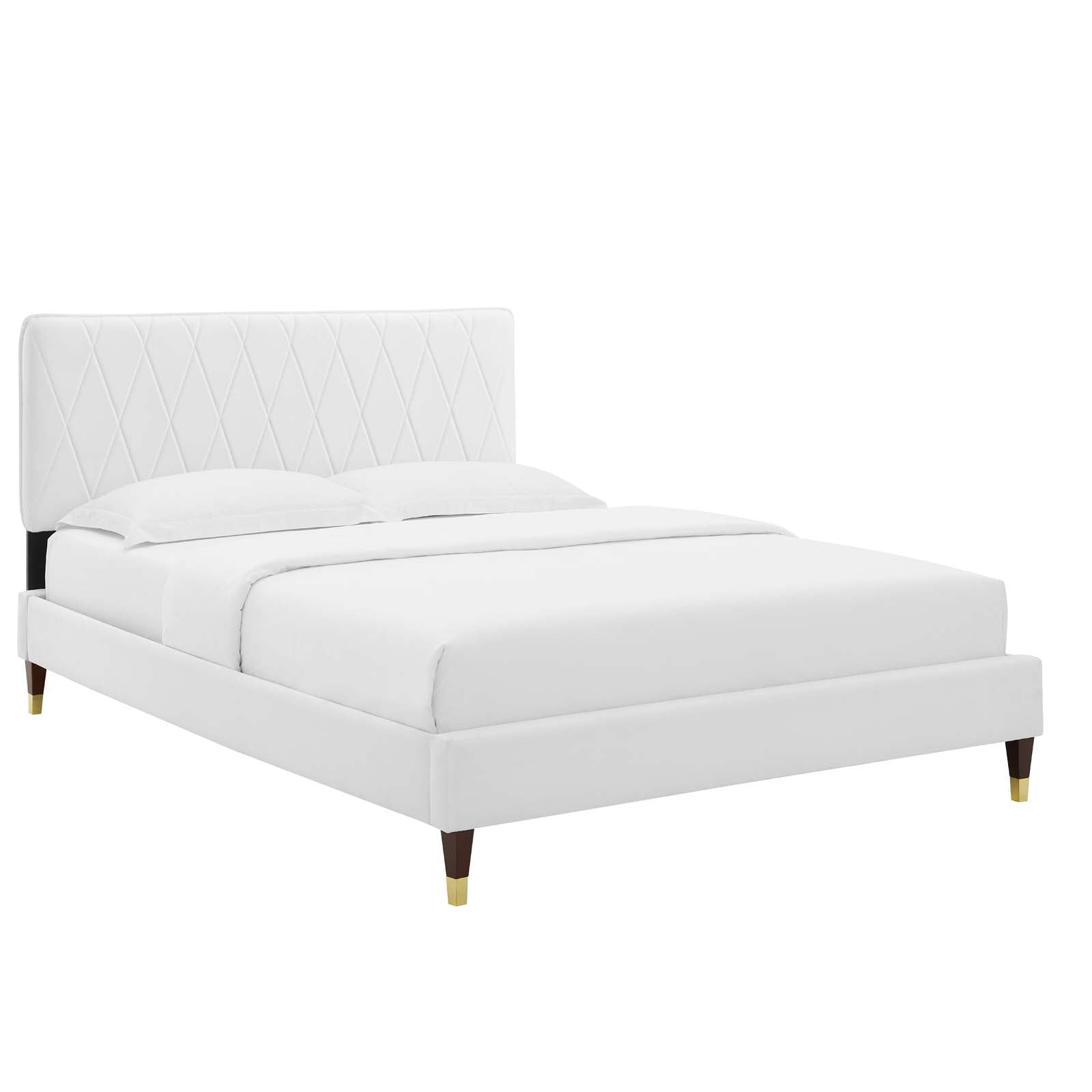 Phillipa Performance Velvet Platform Bed with Gold Metal Sleeves - East Shore Modern Home Furnishings