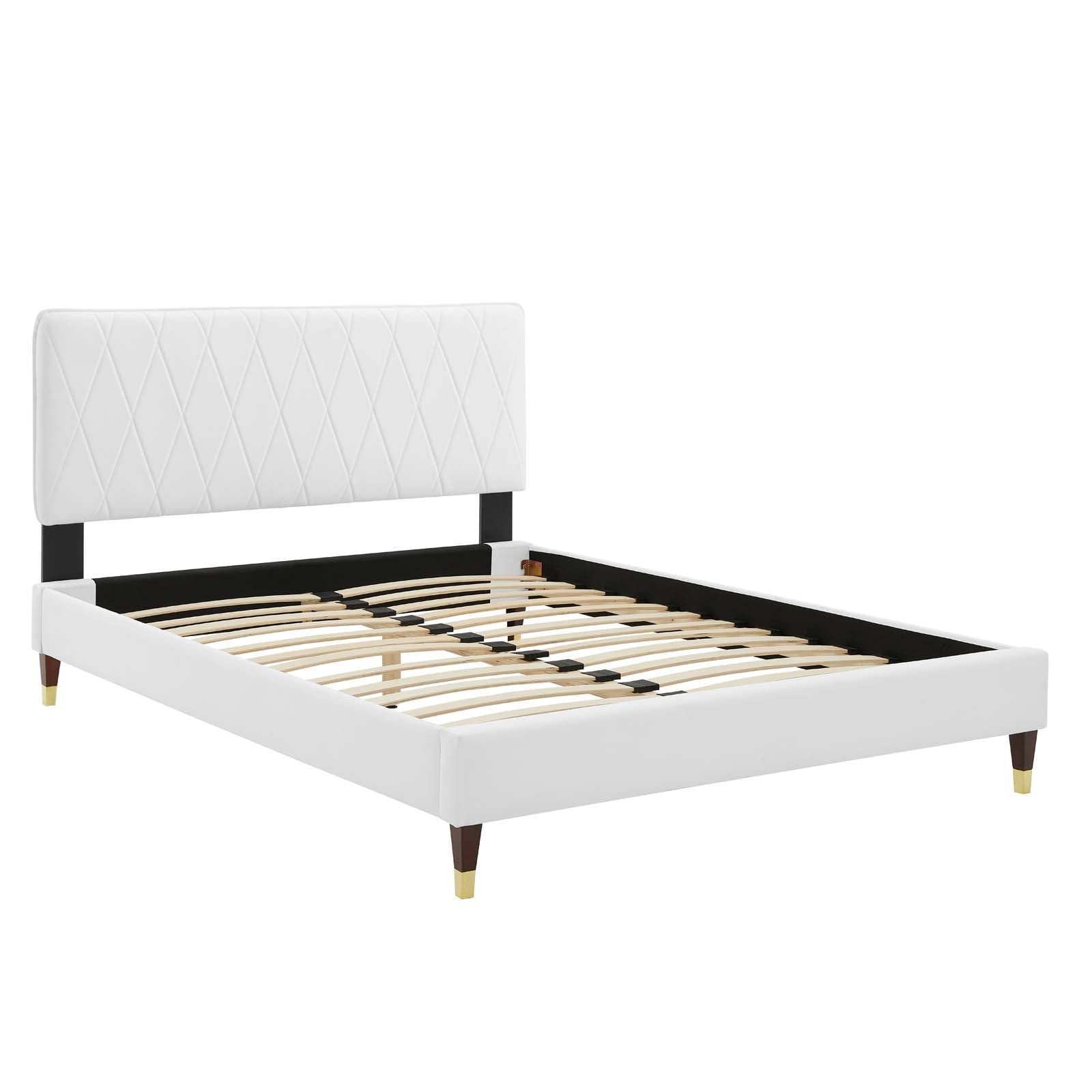 Phillipa Performance Velvet Platform Bed with Gold Metal Sleeves - East Shore Modern Home Furnishings