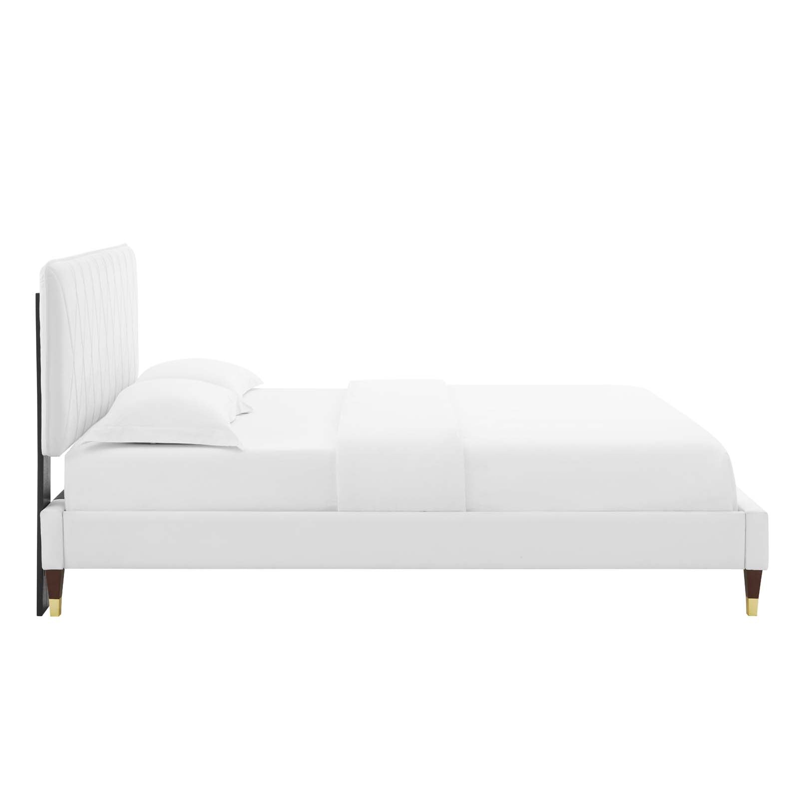 Phillipa Performance Velvet Platform Bed with Gold Metal Sleeves - East Shore Modern Home Furnishings