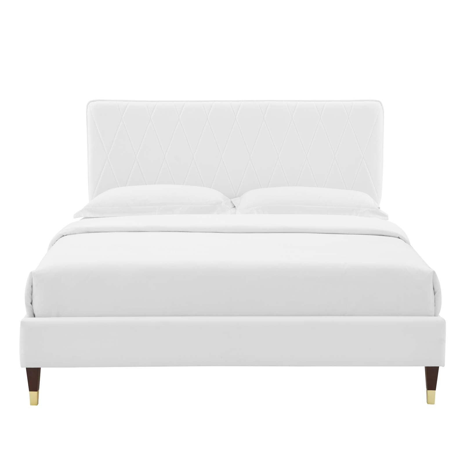 Phillipa Performance Velvet Platform Bed with Gold Metal Sleeves - East Shore Modern Home Furnishings