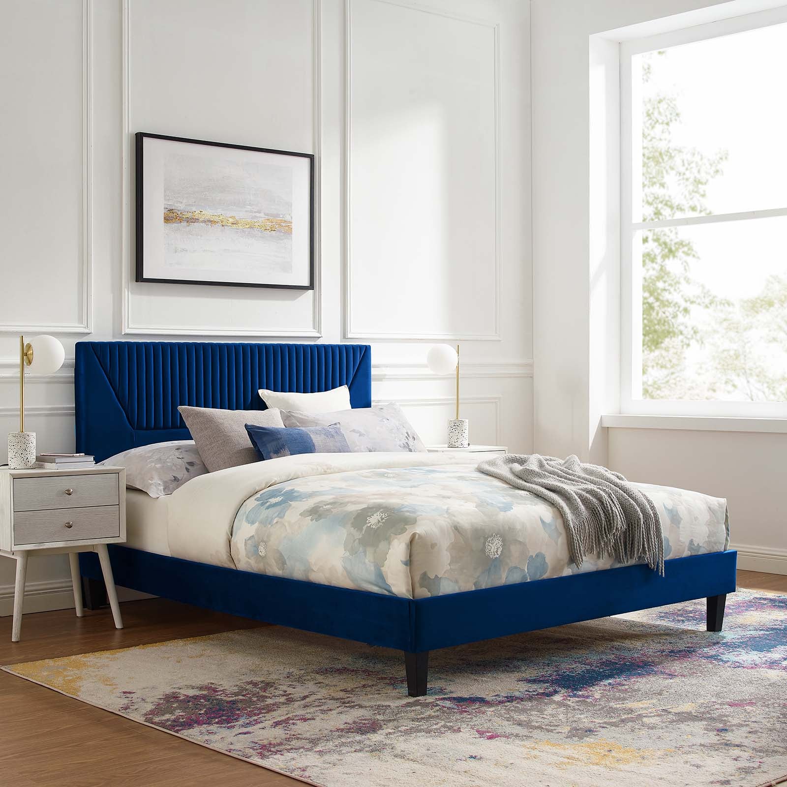 Yasmine Channel Tufted Performance Velvet Full Platform Bed - East Shore Modern Home Furnishings