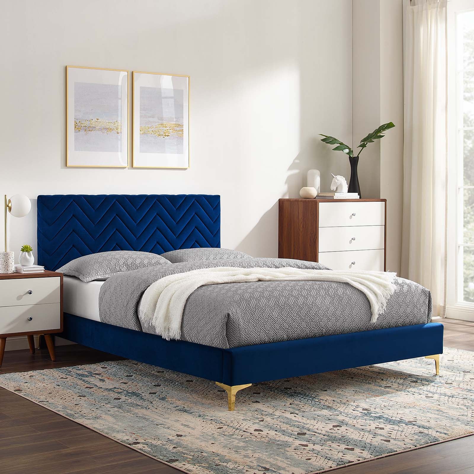 Leah Chevron Tufted Performance Velvet King Platform Bed - East Shore Modern Home Furnishings