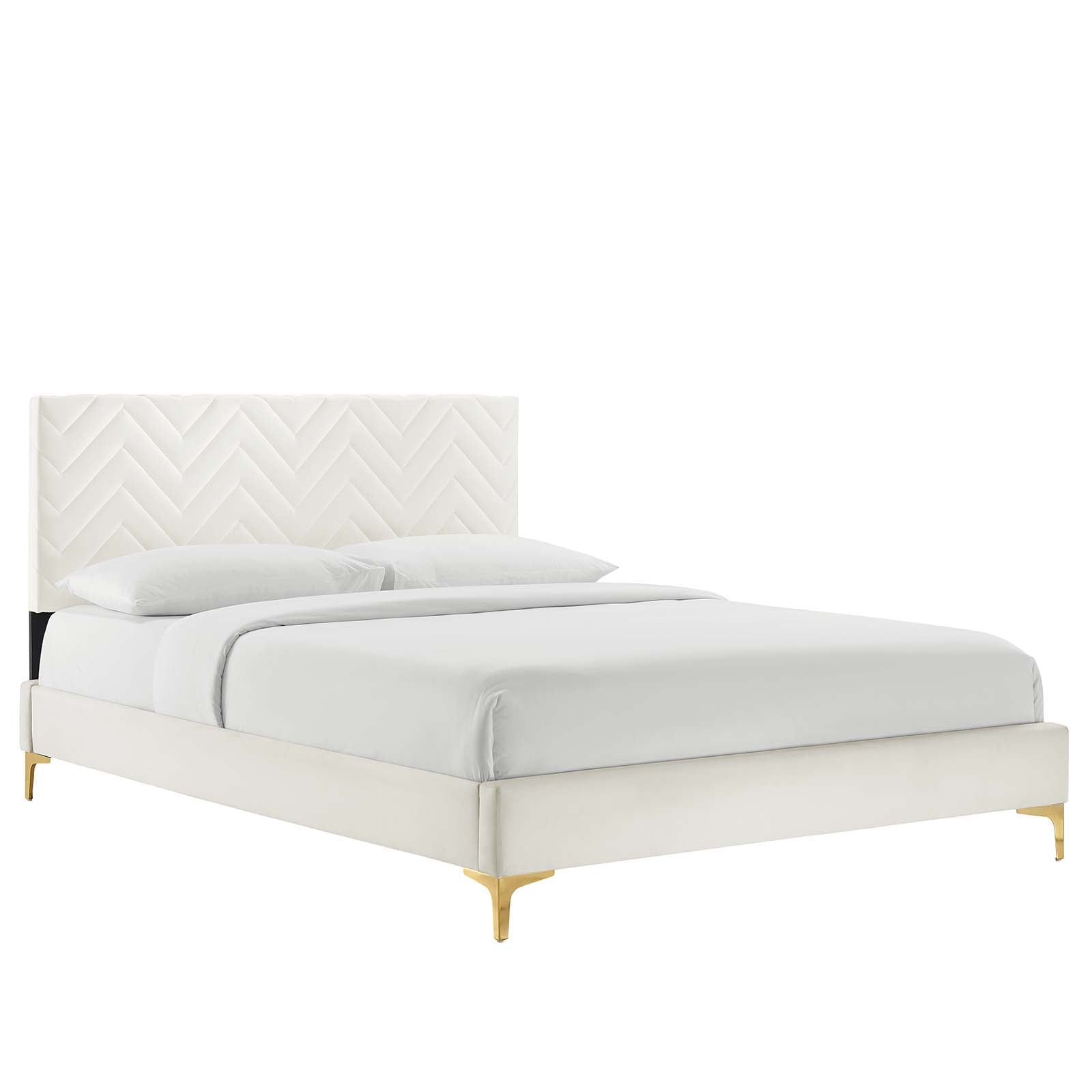 Leah Chevron Tufted Performance Velvet King Platform Bed - East Shore Modern Home Furnishings