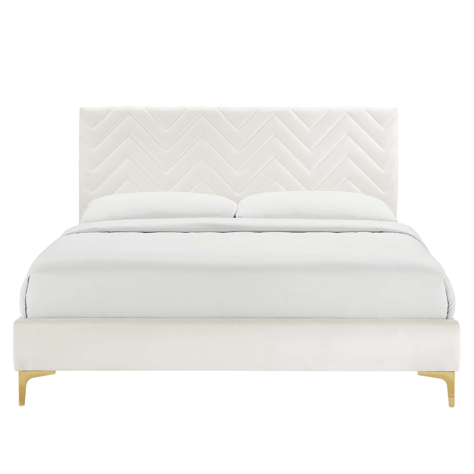 Leah Chevron Tufted Performance Velvet King Platform Bed - East Shore Modern Home Furnishings