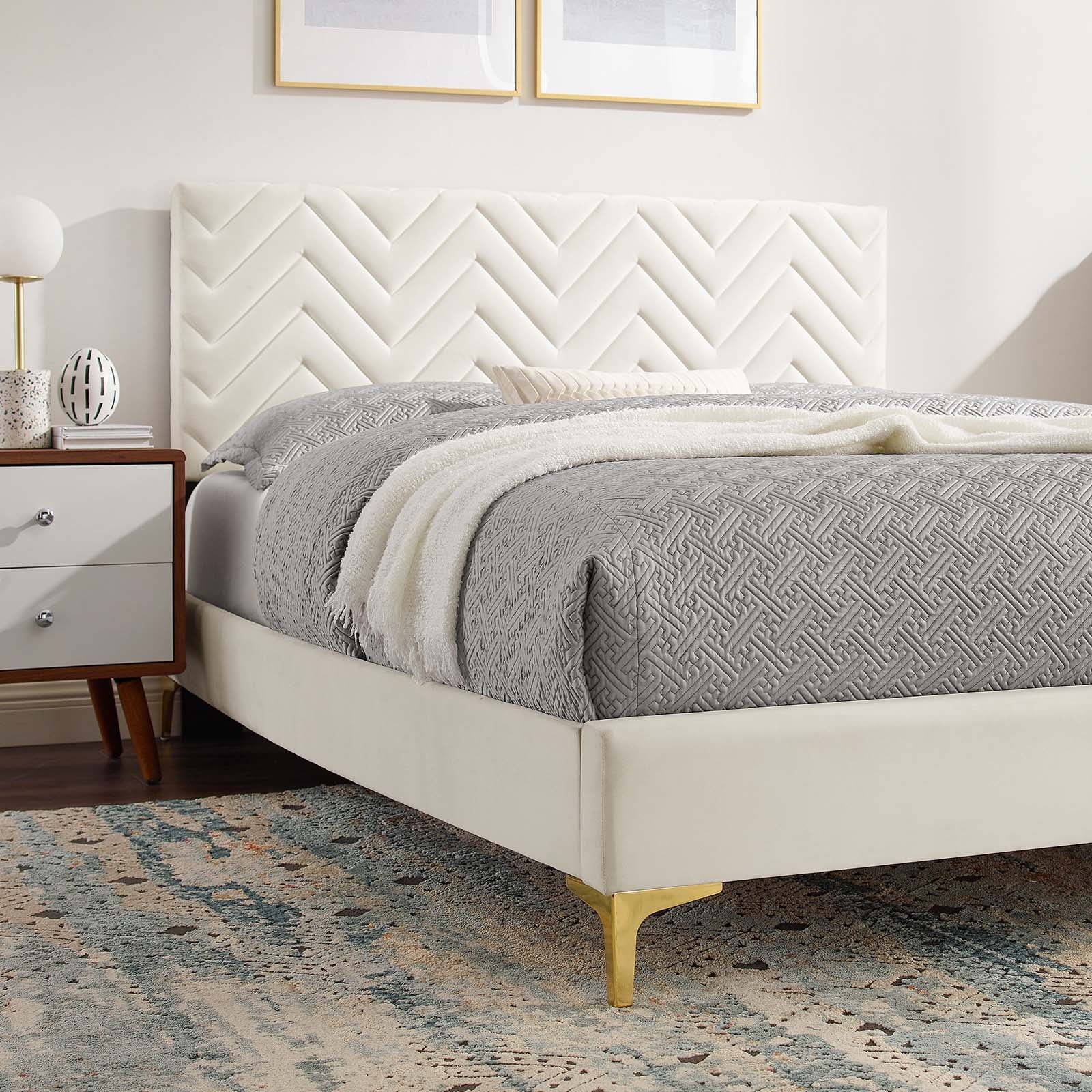 Leah Chevron Tufted Performance Velvet King Platform Bed - East Shore Modern Home Furnishings