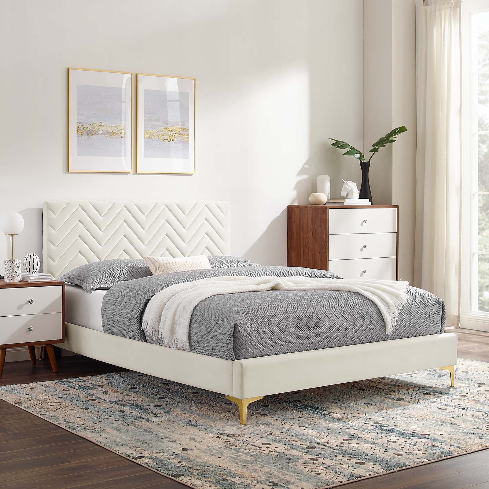 Leah Chevron Tufted Performance Velvet King Platform Bed - East Shore Modern Home Furnishings